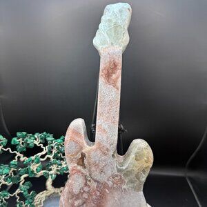 Pink Amethyst Prasiolite Guitar Carving Druzy Crystal Natural 1009g Rare